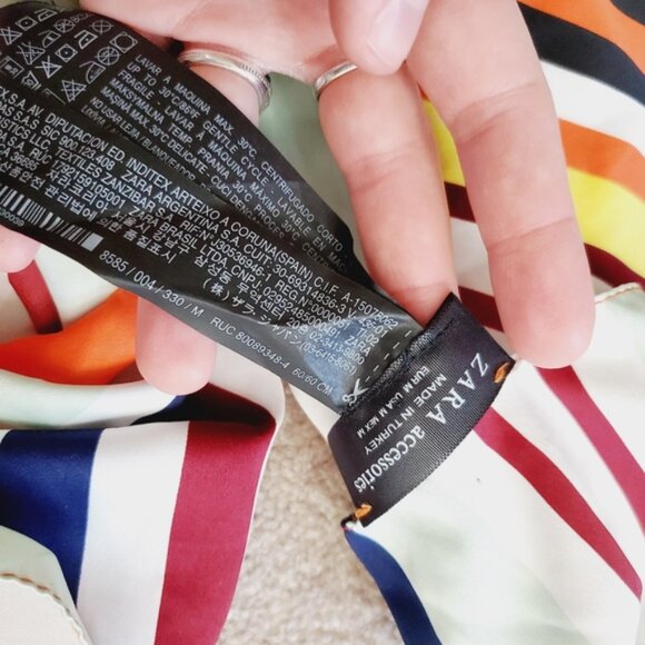 Zara Satin Striped Preppy French Square Scarf - Picture 6 of 10